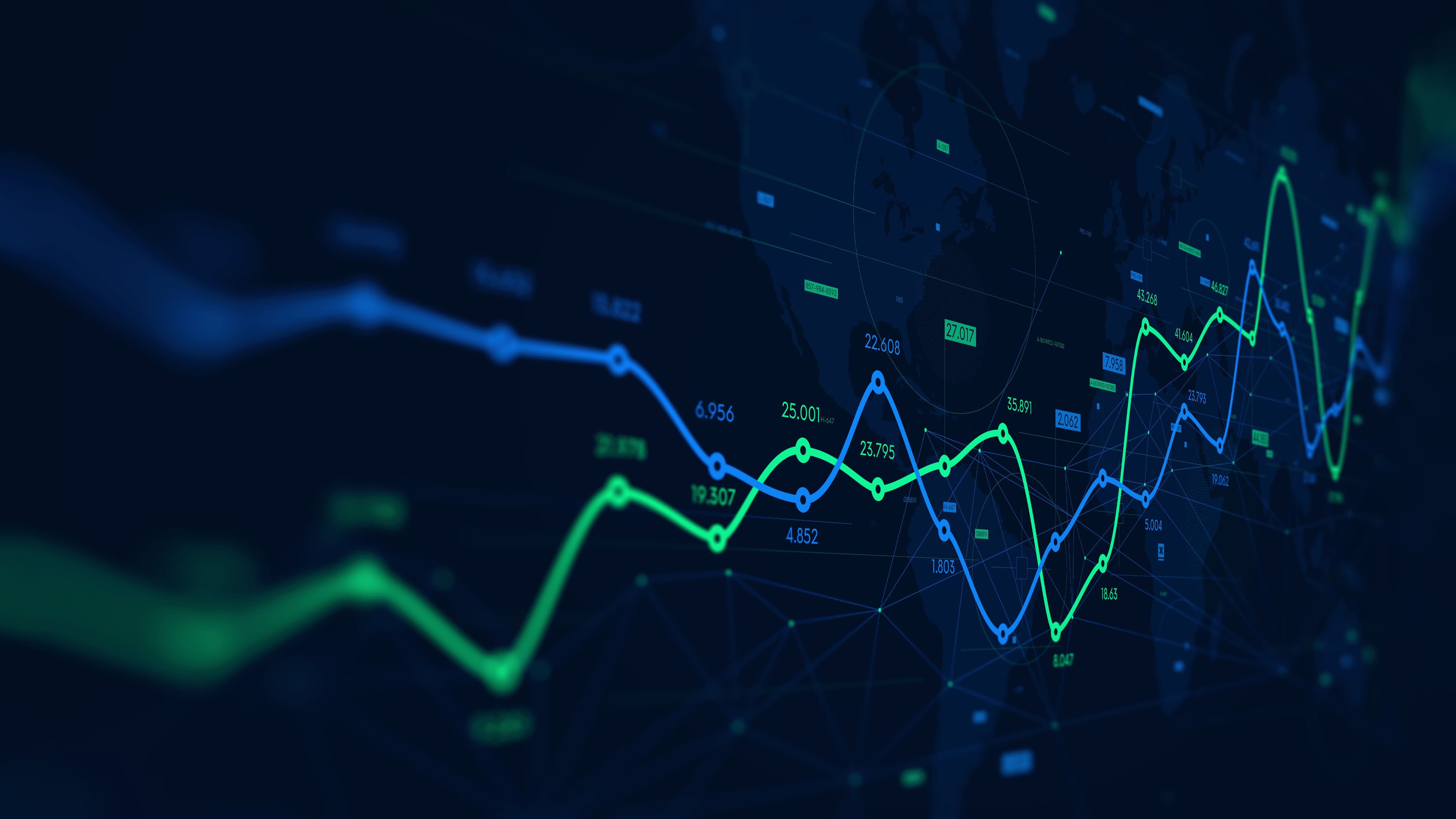 Financial line chart of trade flow trends and market data